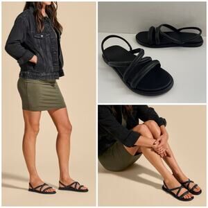 Olukai Tiare Strappy Leather Sandals Comfy Summer Beach Minimalist Black Size 5
